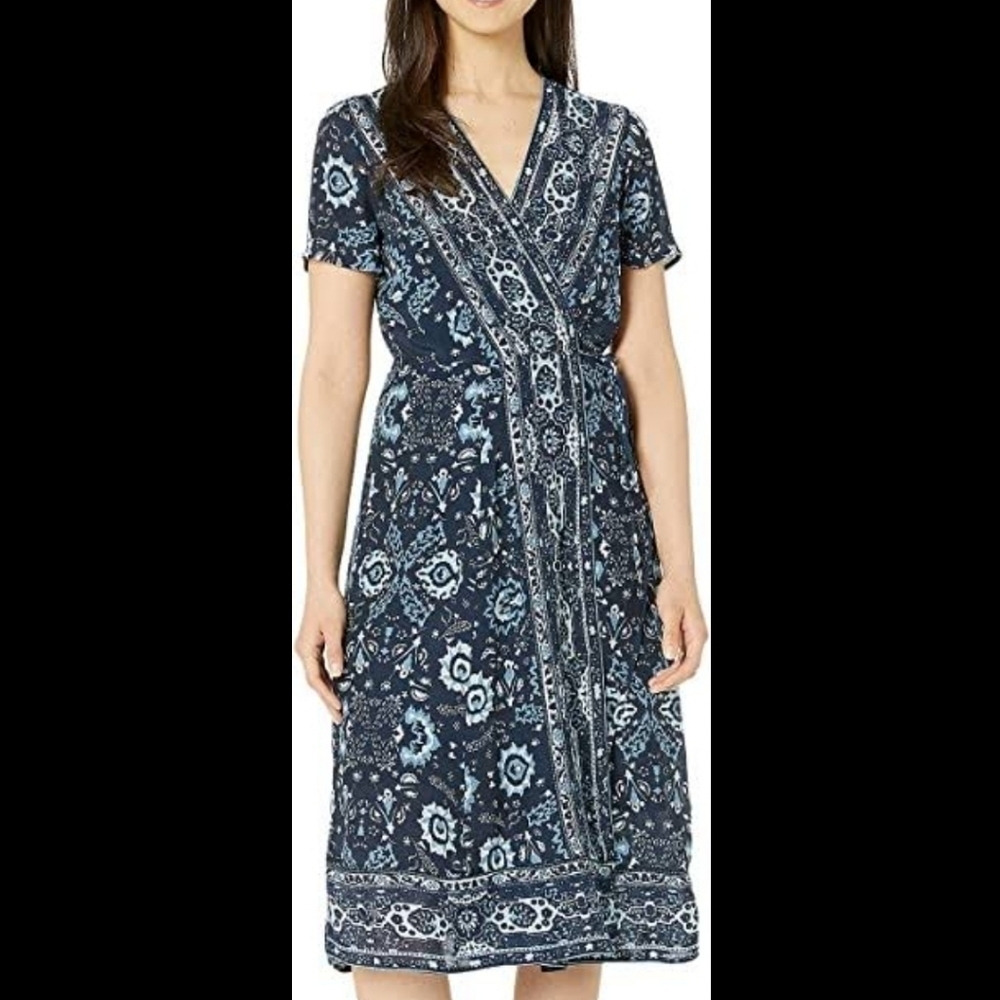 Lucky‎ Brand Sleeve V-Neck Spring Ashley Wrap Dress, Women's Size S/P Dark Blue.